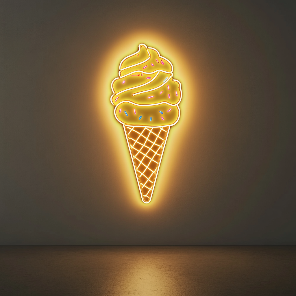 Ice Cream Cone with Sprinkles - Yellow Neon Sign, 18 Inches