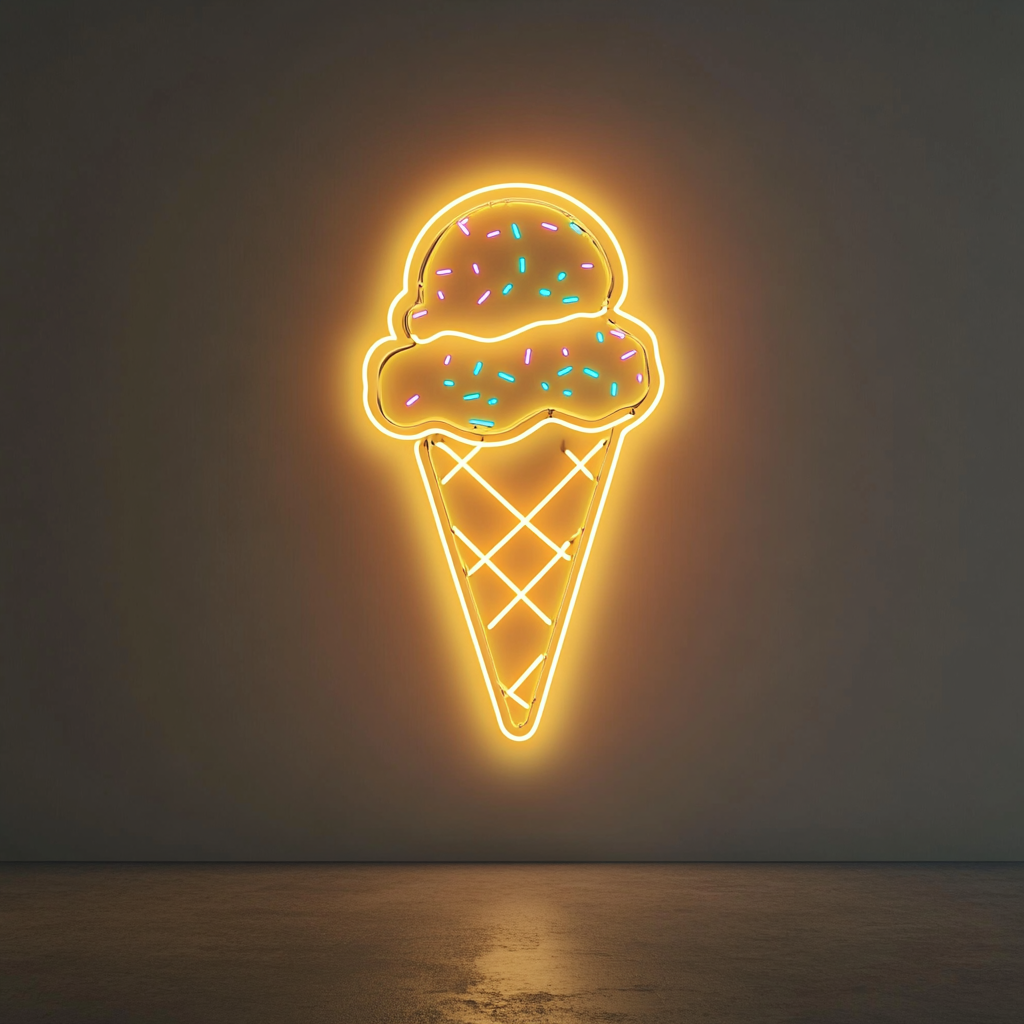 Ice Cream Cone with Sprinkles - Yellow Neon Sign, 24 Inches