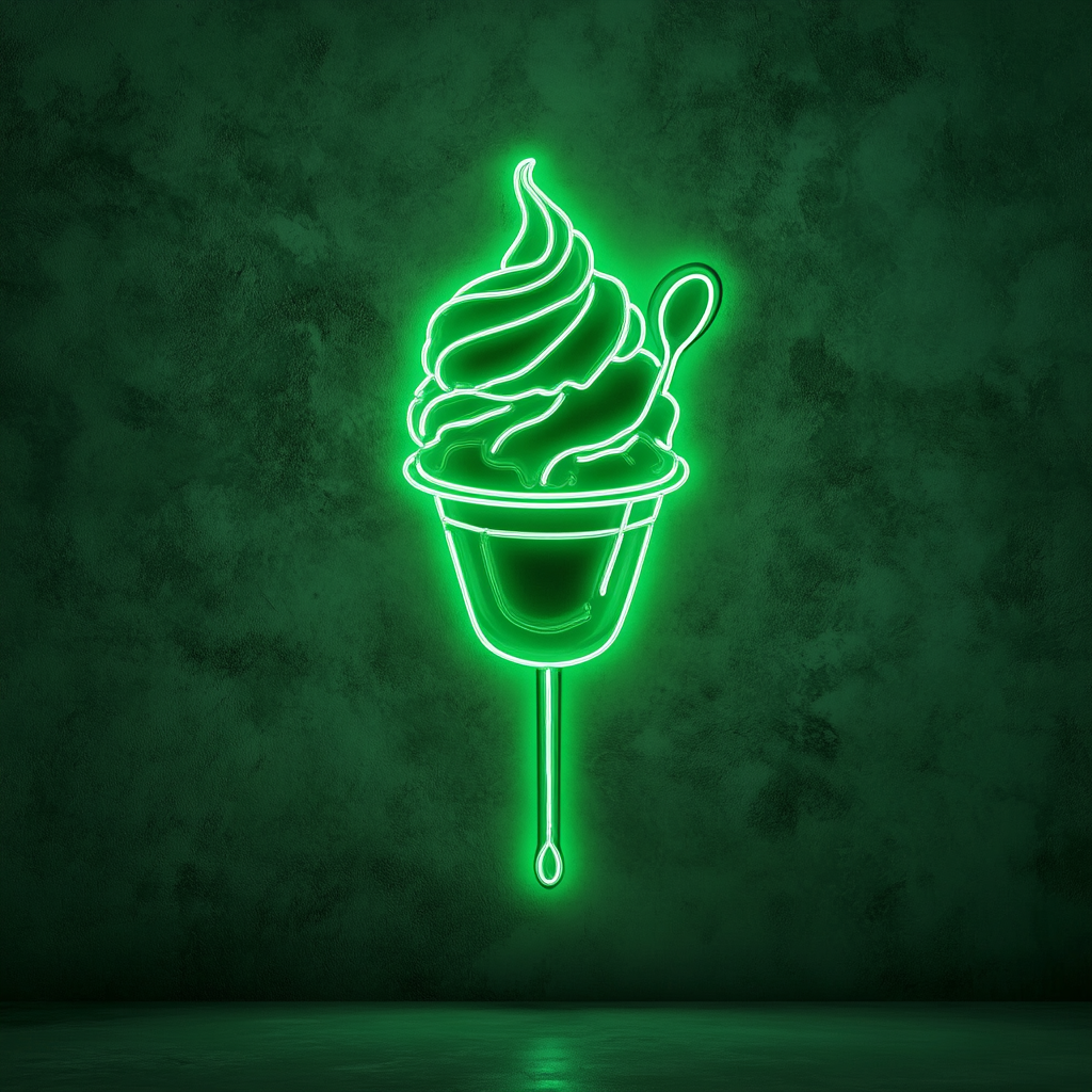 Ice Cream Sundae with Spoon - Green Neon Sign, 18 Inches