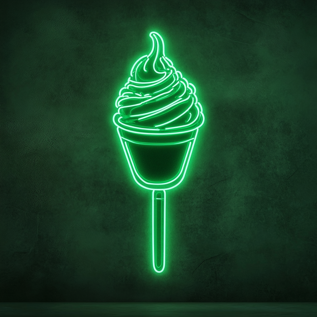 Ice Cream Sundae with Spoon - Green Neon Sign, 24 Inches