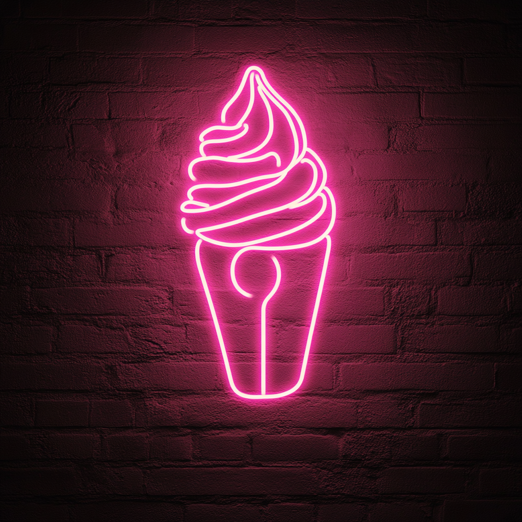 Ice Cream Sundae with Spoon - Pink Neon Sign, 24 Inches