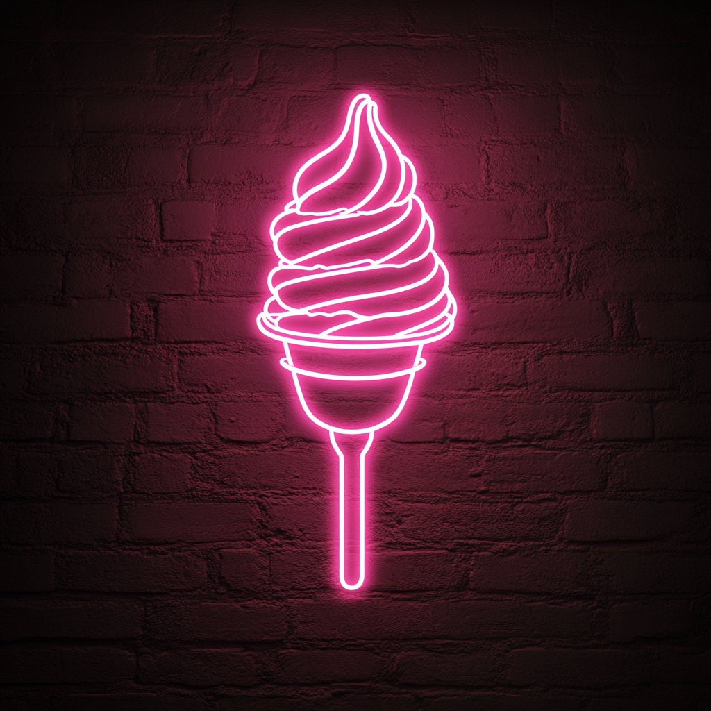 Ice Cream Sundae with Spoon - Pink Neon Sign, 18 Inches