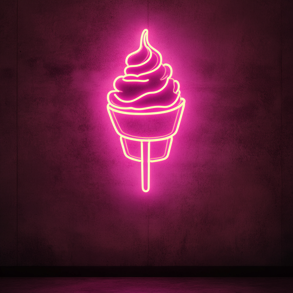 Ice Cream Sundae with Spoon - Pink Neon Sign, 24 Inches