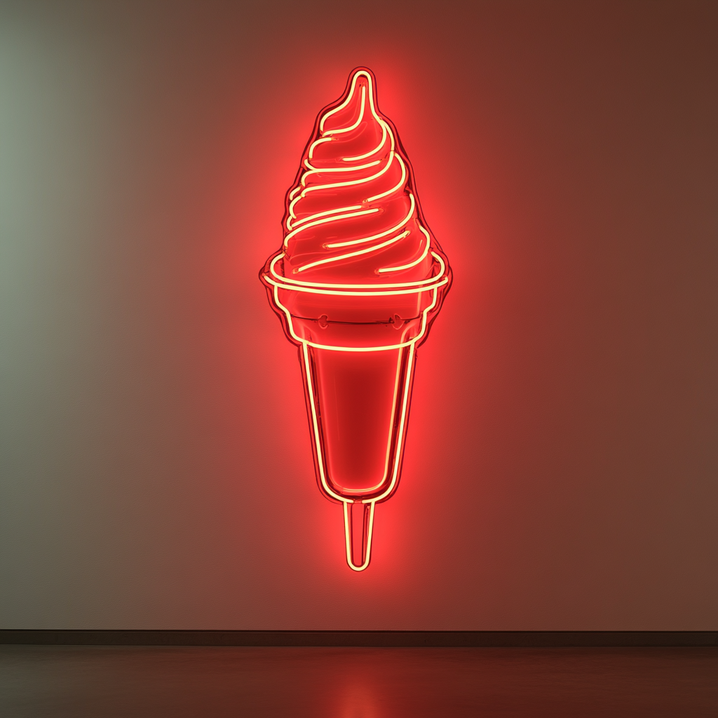 Ice Cream Sundae with Spoon - Red Neon Sign, 18 Inches