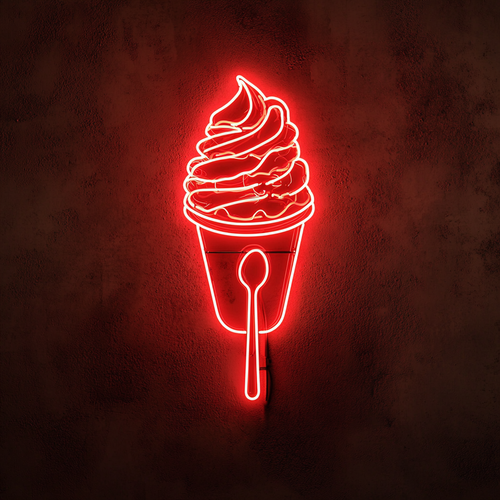 Ice Cream Sundae with Spoon - Red Neon Sign, 18 Inches