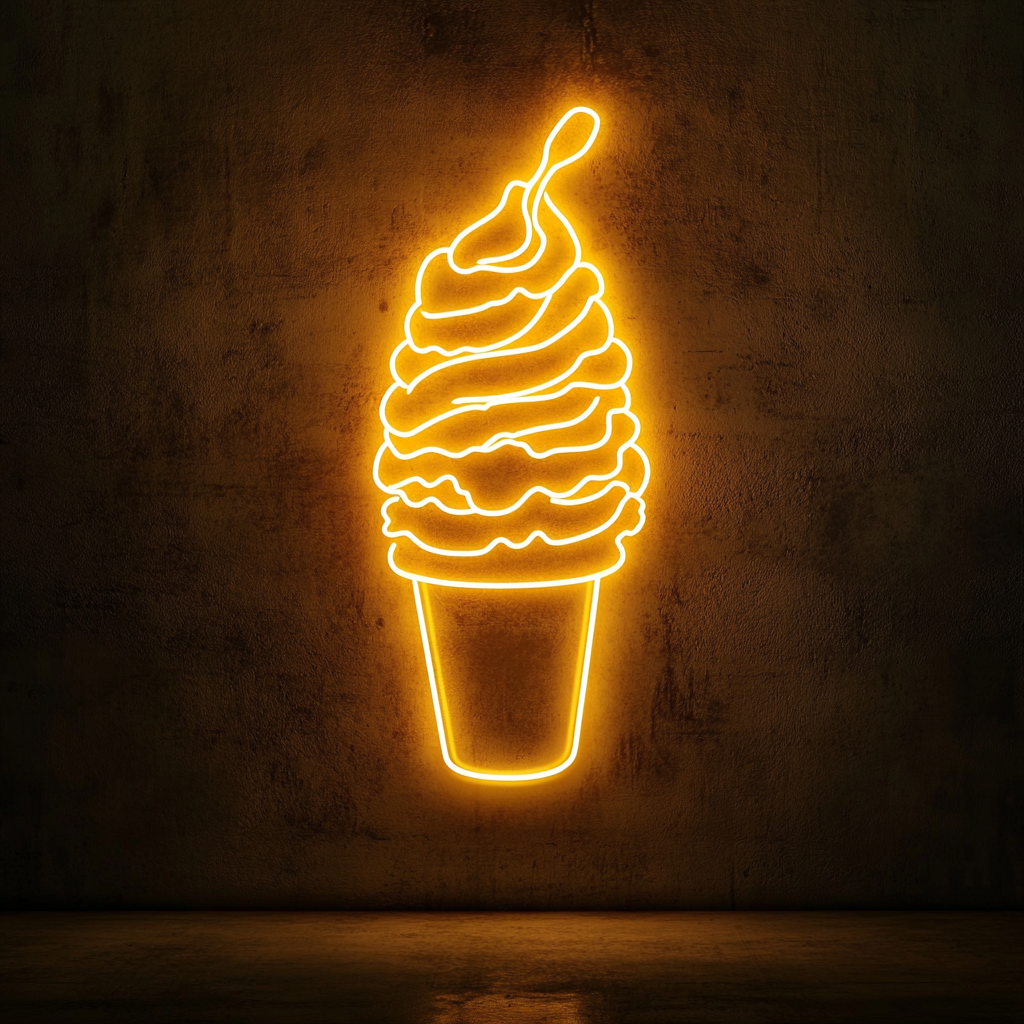 Ice Cream Sundae with Spoon - Yellow Neon Sign, 24 Inches