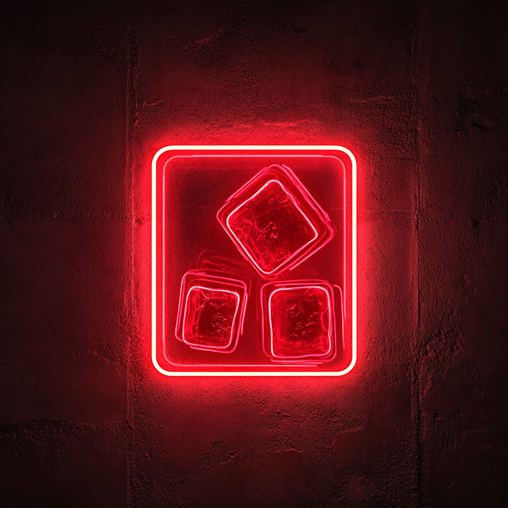 Ice Cubes in Glass - Red Neon Sign, 18 Inches