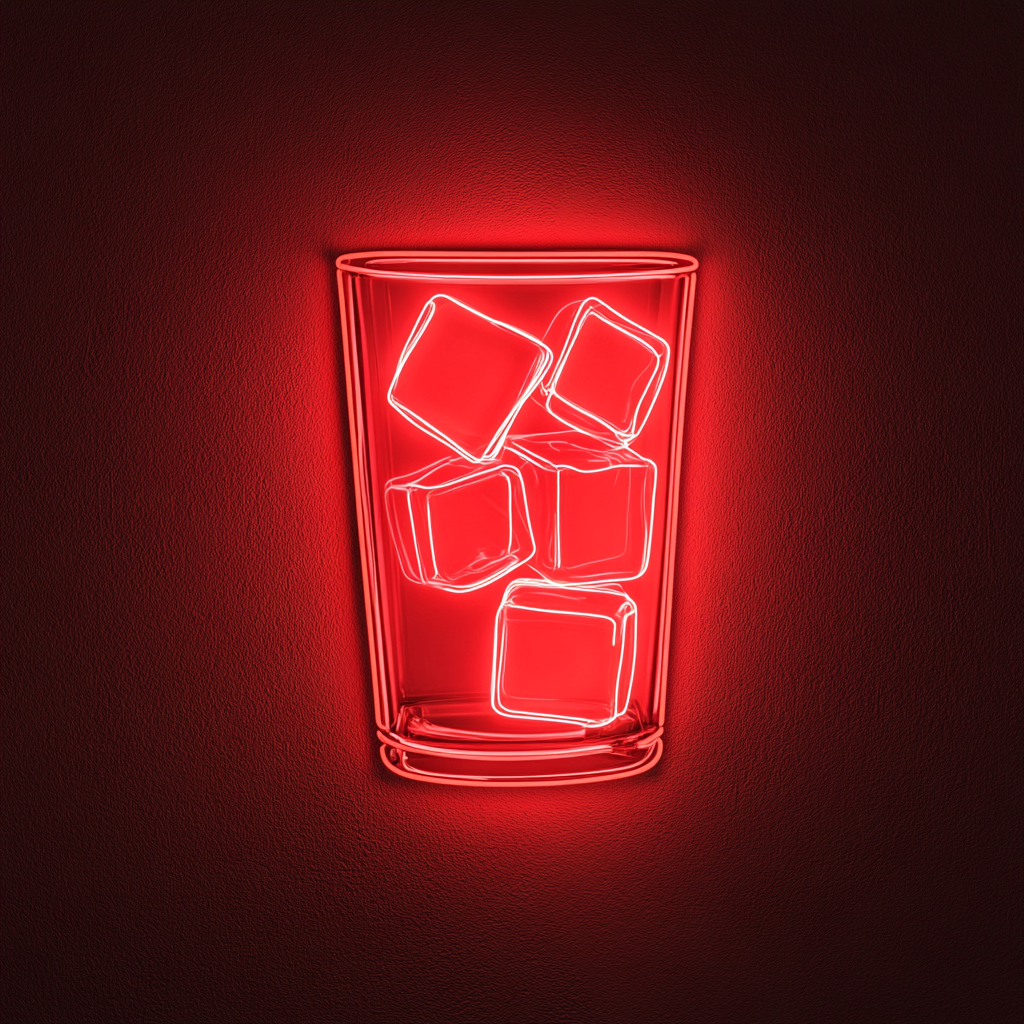 Ice Cubes in Glass - Red Neon Sign, 18 Inches