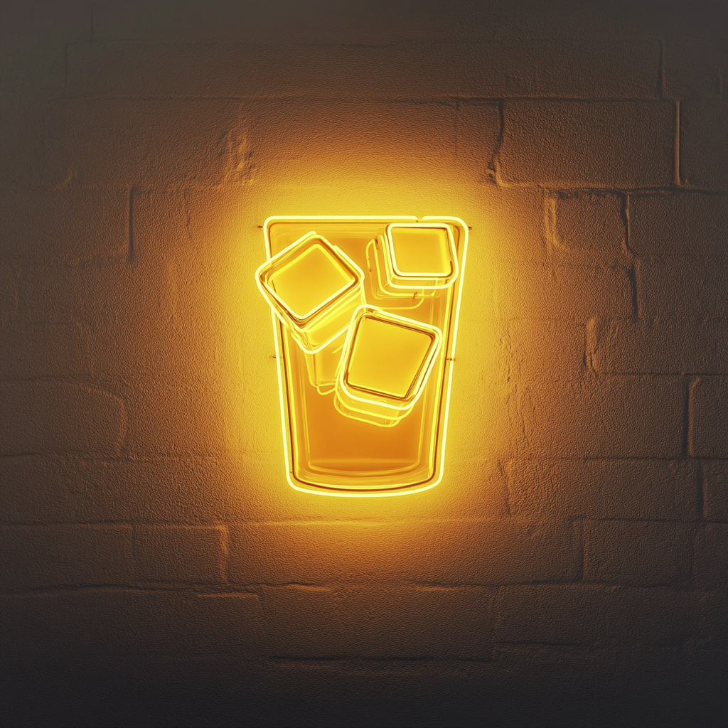 Ice Cubes in Glass - Yellow Neon Sign, 24 Inches