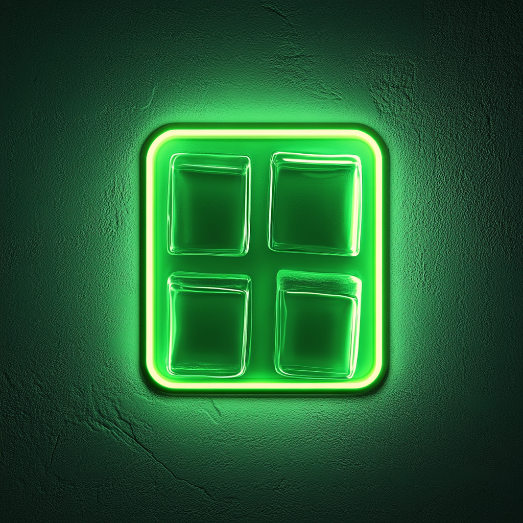 Ice Cube Tray - Green Neon Sign, 18 Inches