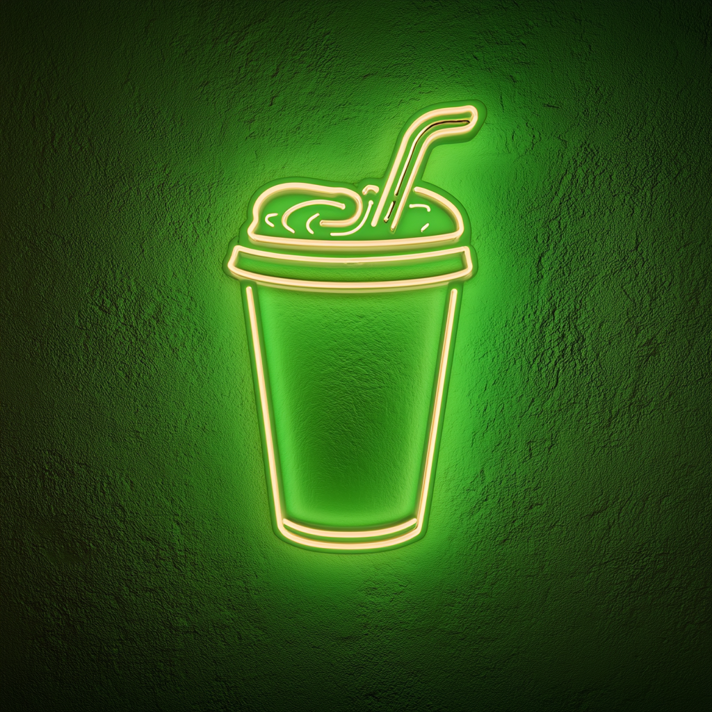 Iced Coffee Cup with Straw - Green Neon Sign, 18 Inches
