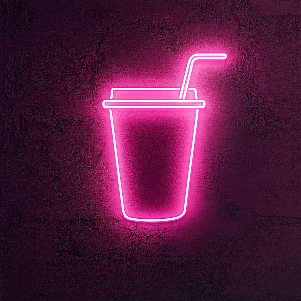 Iced Coffee Cup with Straw - Pink Neon Sign, 18 Inches