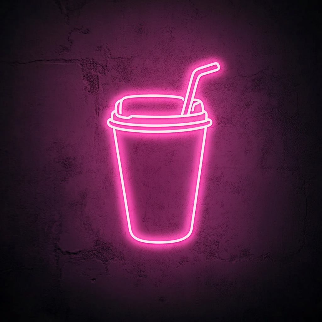 Iced Coffee Cup with Straw - Pink Neon Sign, 24 Inches