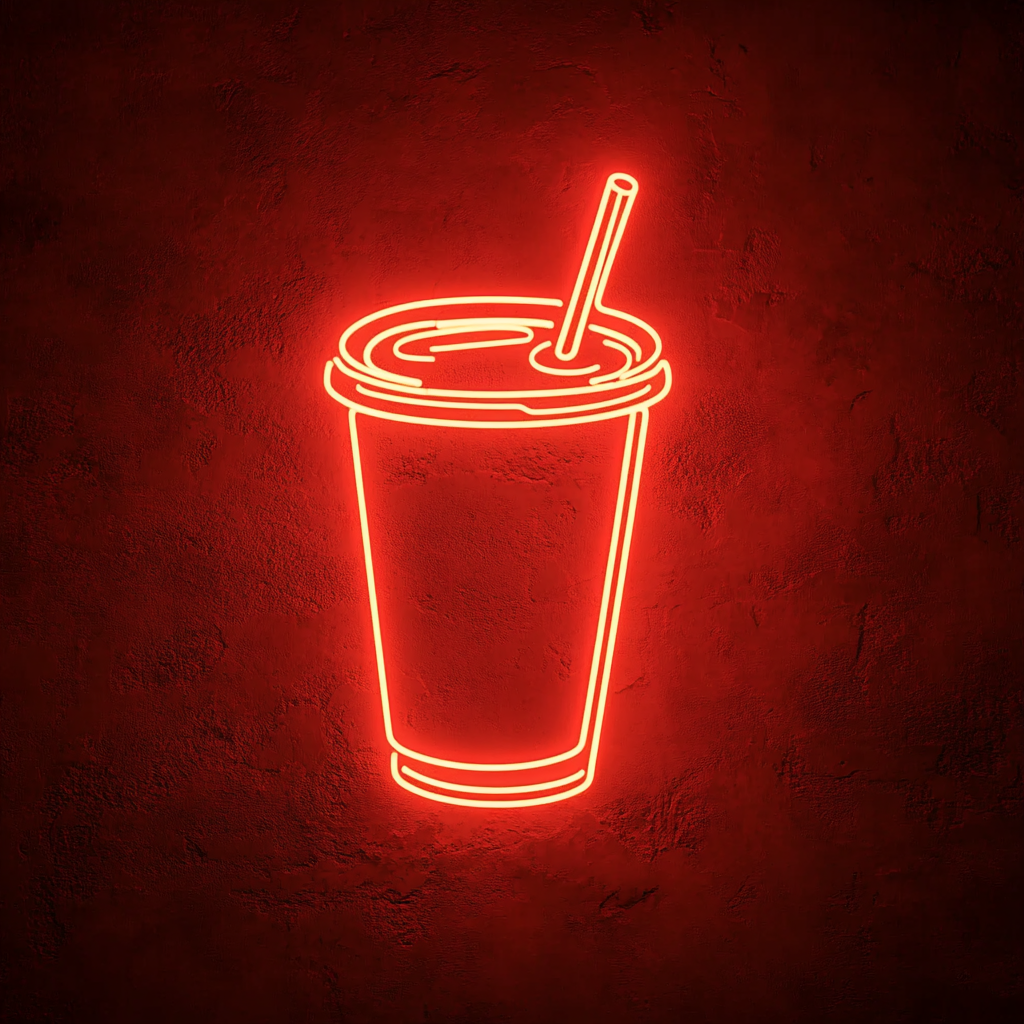 Iced Coffee Cup with Straw - Red Neon Sign, 18 Inches