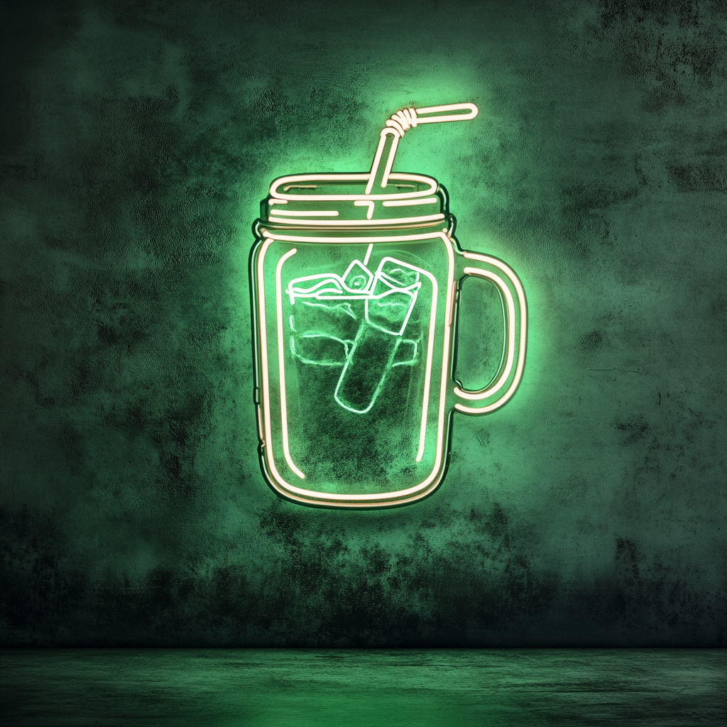 Iced Coffee in Mason Jar - Green Neon Sign, 24 Inches