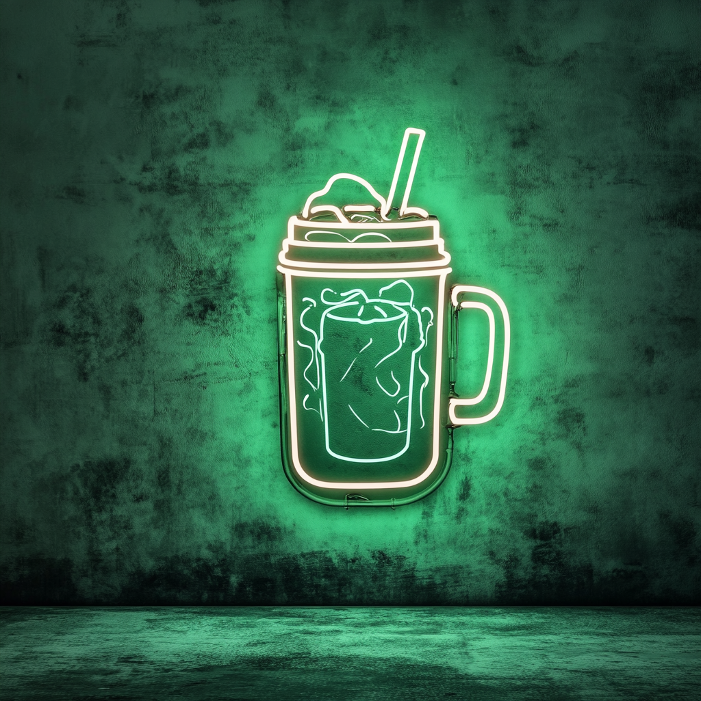 Iced Coffee in Mason Jar - Green Neon Sign, 18 Inches