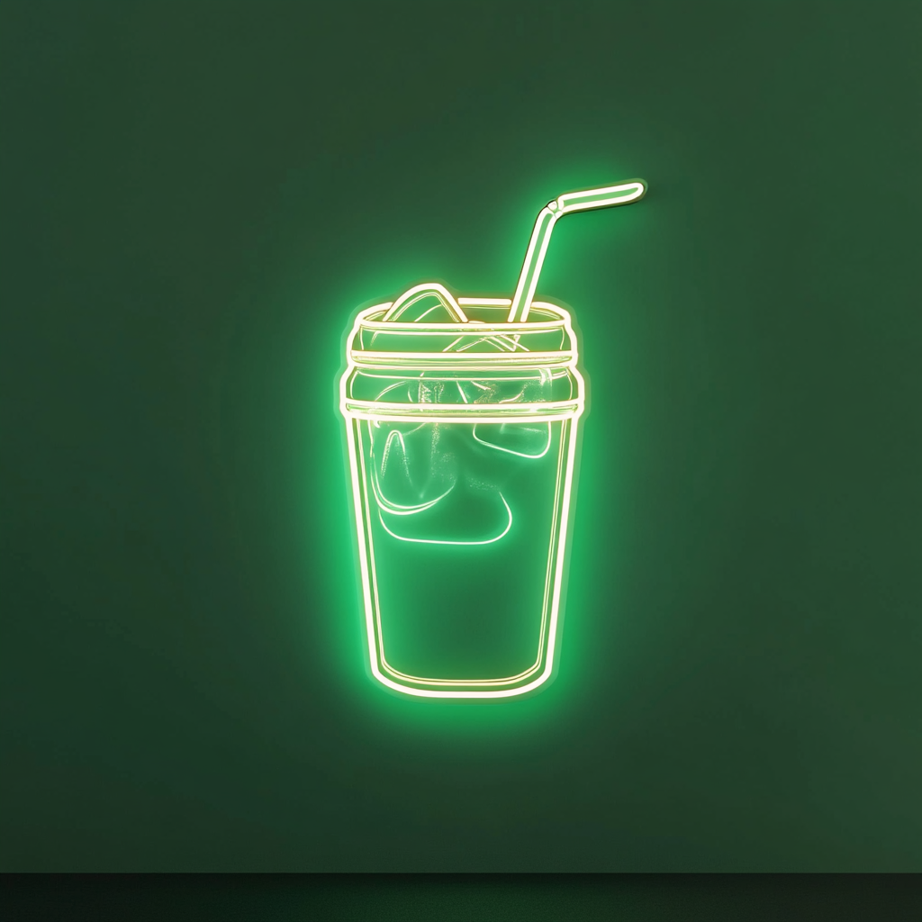 Iced Coffee in Mason Jar - Green Neon Sign, 24 Inches