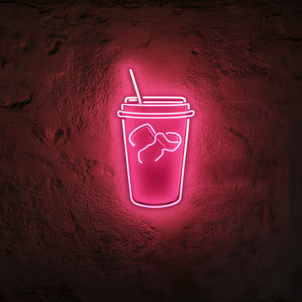 Iced Coffee in Mason Jar - Pink Neon Sign, 18 Inches