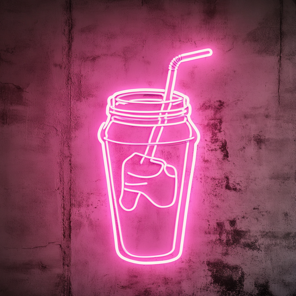 Iced Coffee in Mason Jar - Pink Neon Sign, 24 Inches
