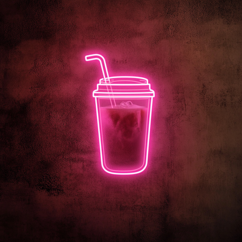 Iced Coffee in Mason Jar - Pink Neon Sign, 24 Inches