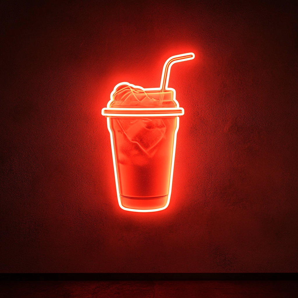 Iced Coffee in Mason Jar - Red Neon Sign, 24 Inches