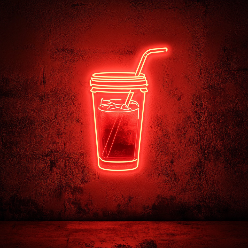 Iced Coffee in Mason Jar - Red Neon Sign, 24 Inches
