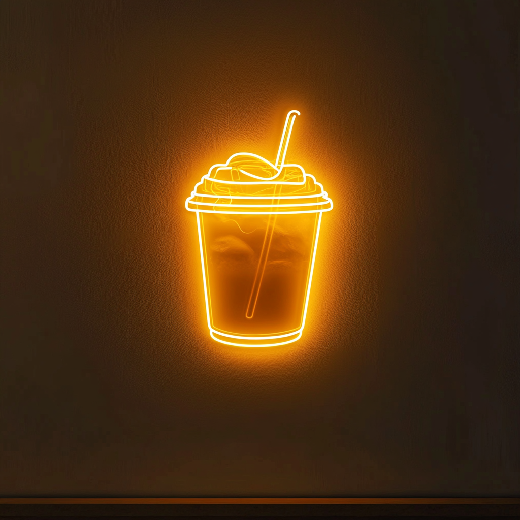Iced Coffee in Mason Jar - Yellow Neon Sign, 24 Inches