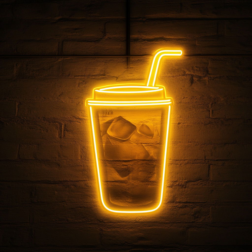 Iced Coffee in Mason Jar - Yellow Neon Sign, 18 Inches