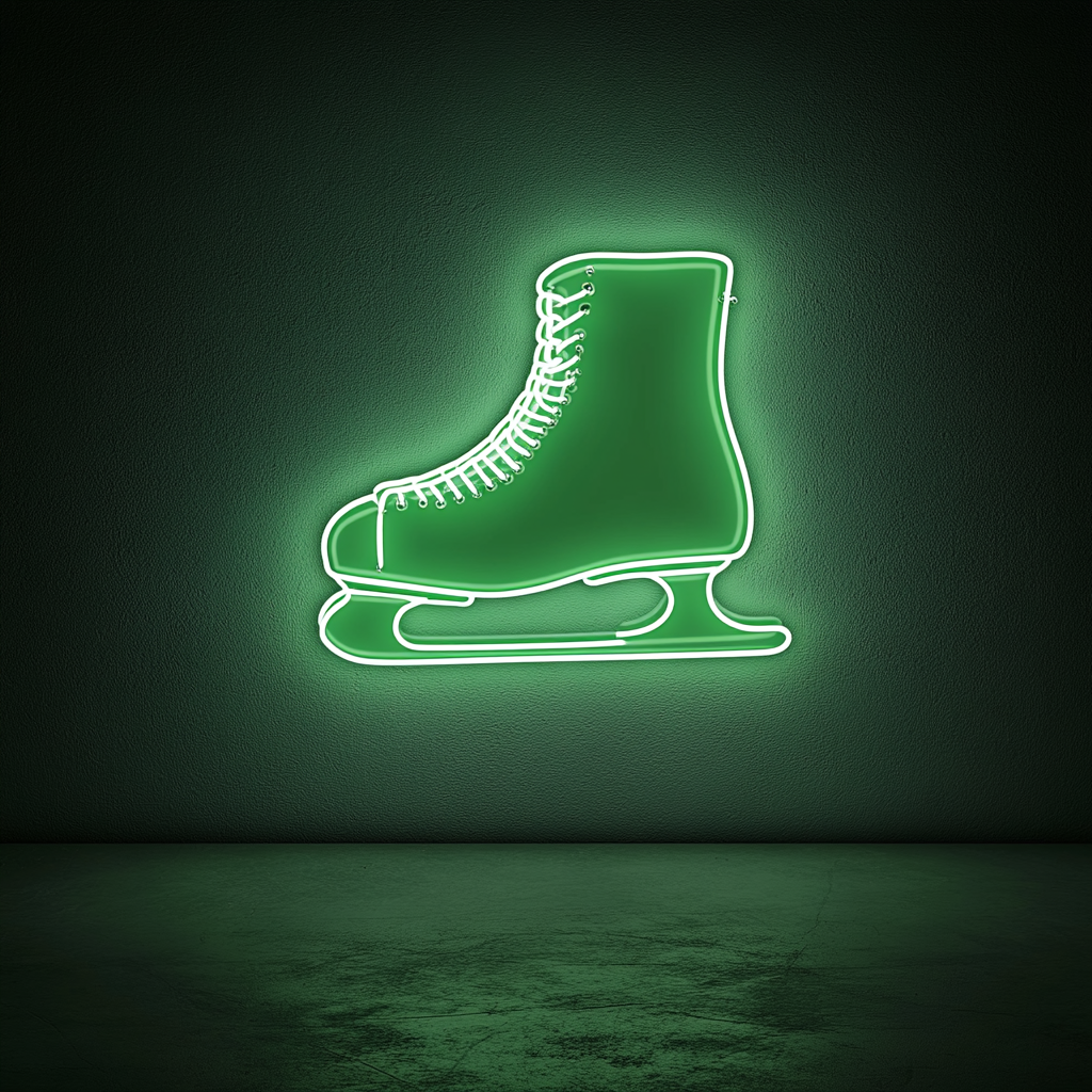 Ice Skate - Green Neon Sign, 24 Inches