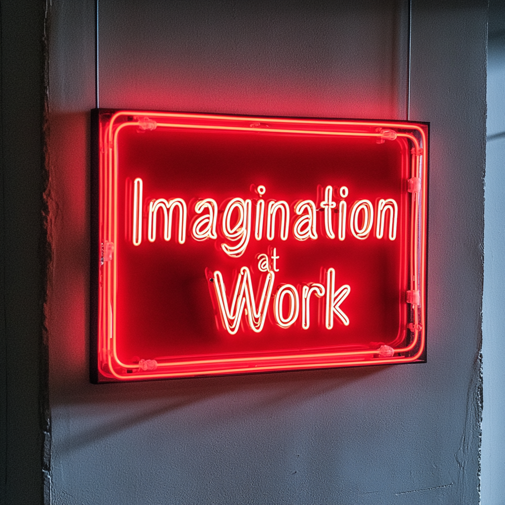 "Imagination at Work" - Red Neon Sign, 24 Inches