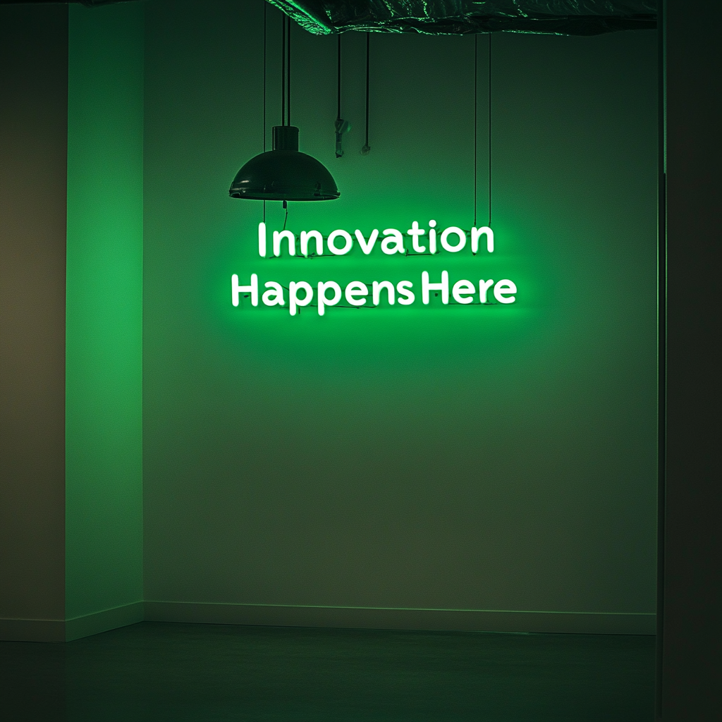 "Innovation Happens Here" - Green Neon Sign, 18 Inches
