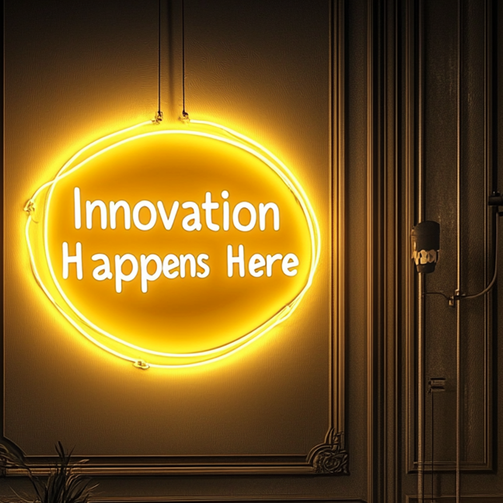 "Innovation Happens Here" - Yellow Neon Sign, 24 Inches