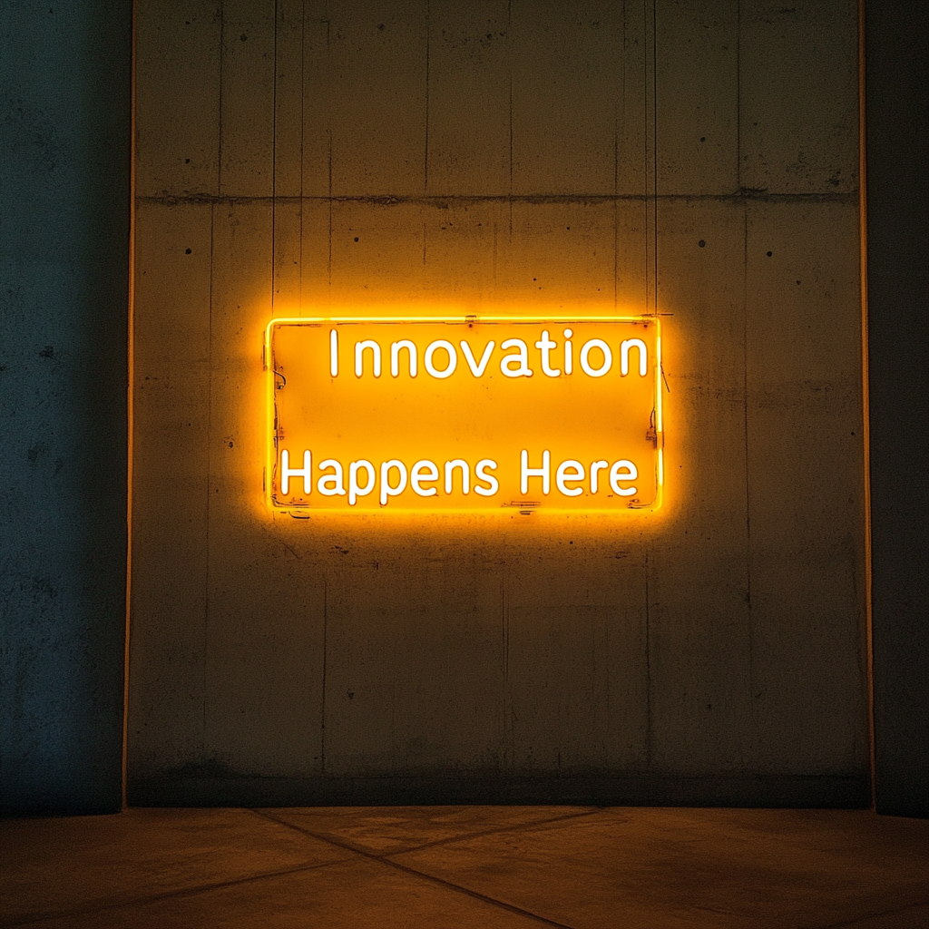 "Innovation Happens Here" - Yellow Neon Sign, 24 Inches