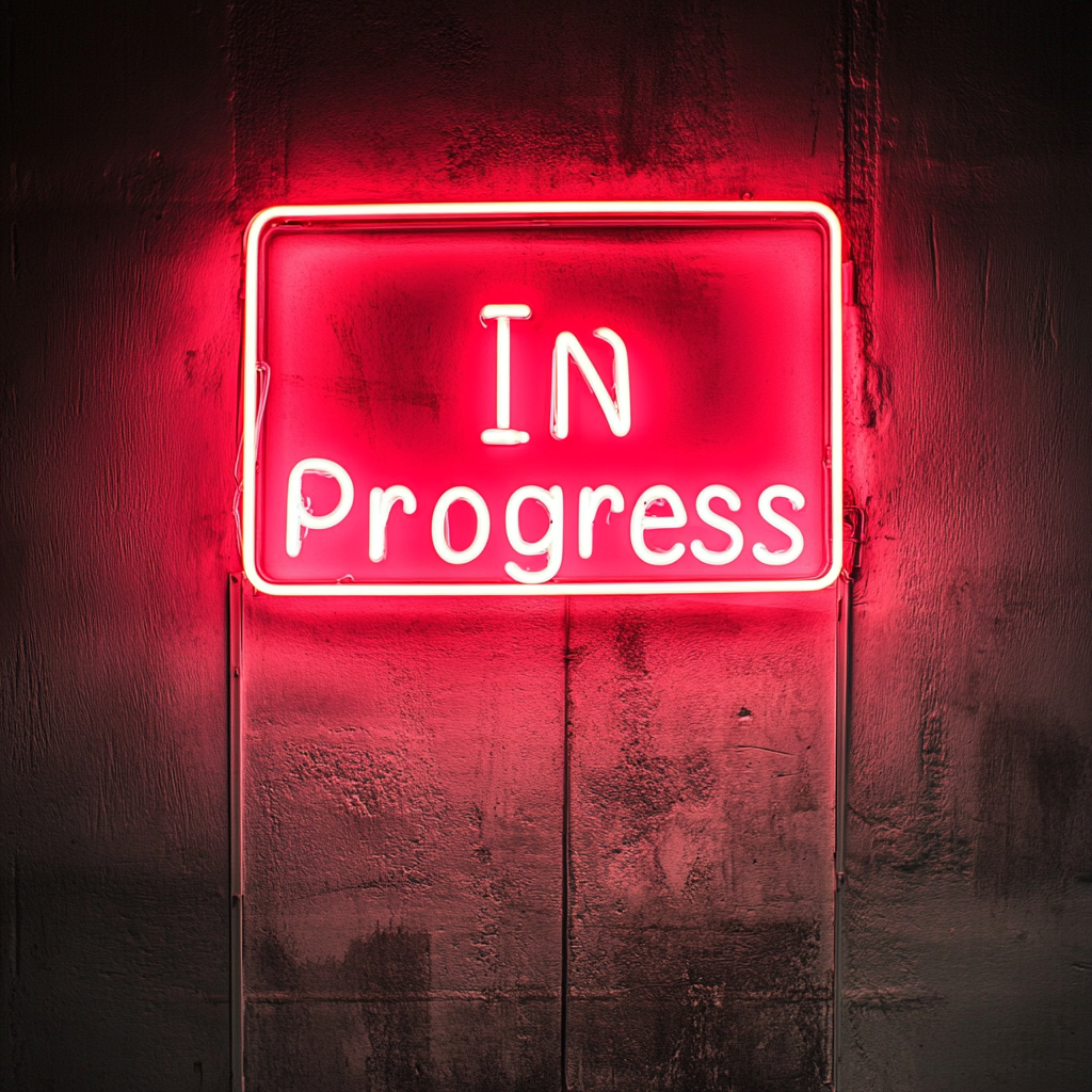 "In Progress" - Red Neon Sign, 24 Inches