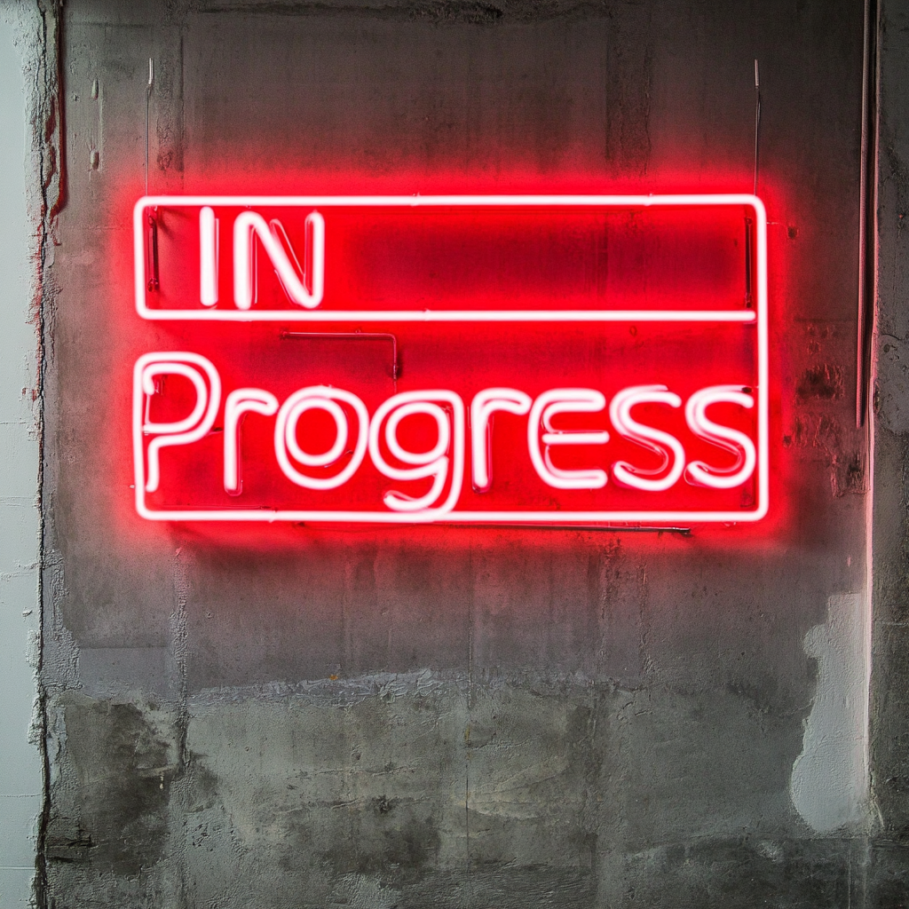 "In Progress" - Red Neon Sign, 24 Inches