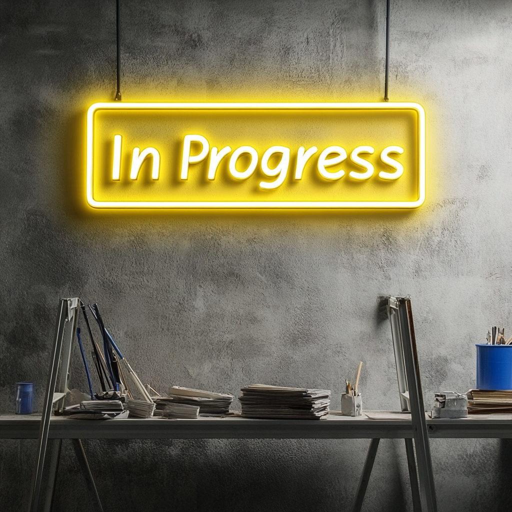 "In Progress" - Yellow Neon Sign, 24 Inches