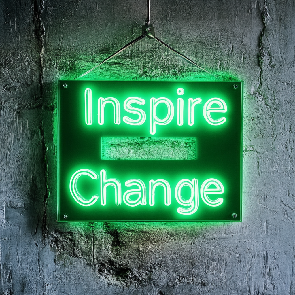 "Inspire Change" - Green Neon Sign, 24 Inches