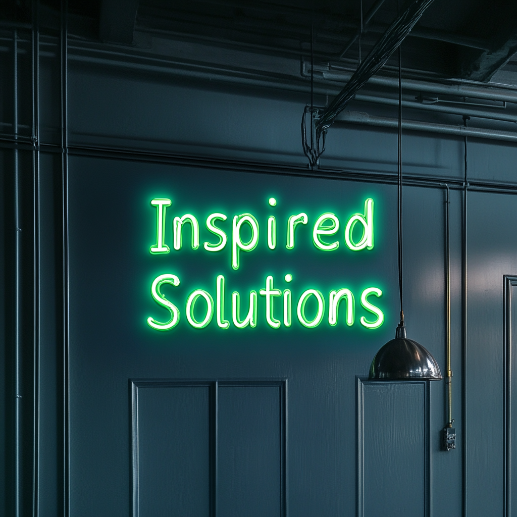 "Inspired Solutions" - Green Neon Sign, 24 Inches