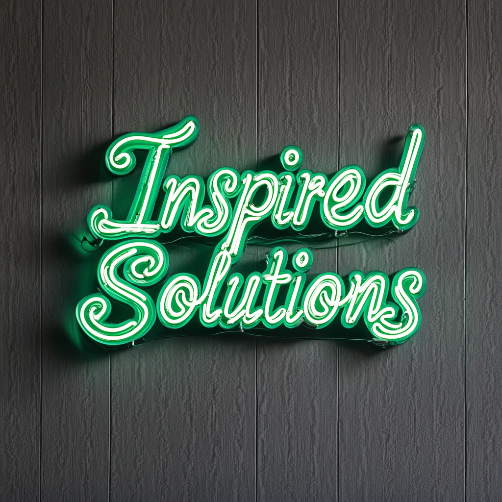 "Inspired Solutions" - Green Neon Sign, 24 Inches