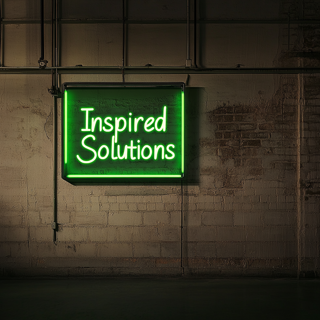 "Inspired Solutions" - Green Neon Sign, 24 Inches