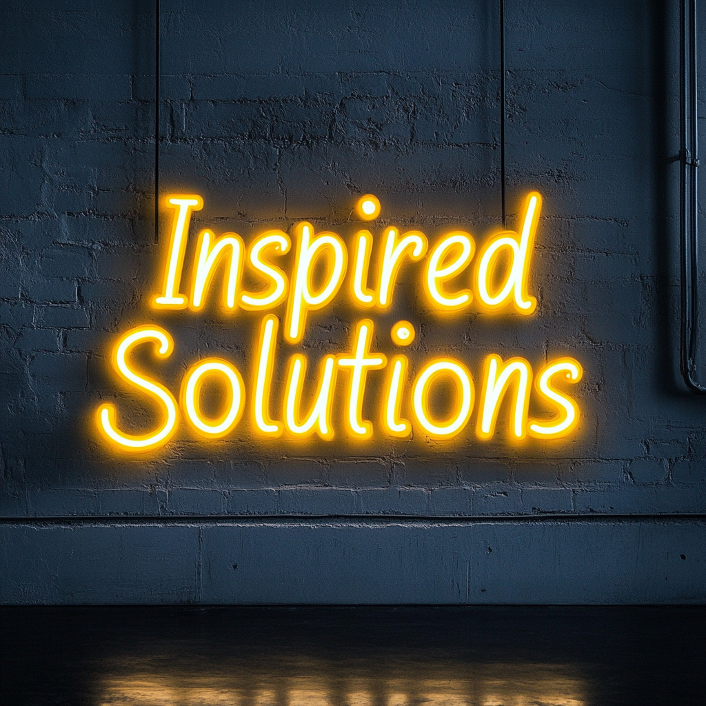"Inspired Solutions" - Yellow Neon Sign, 24 Inches