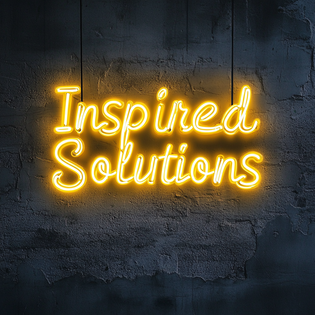"Inspired Solutions" - Yellow Neon Sign, 24 Inches