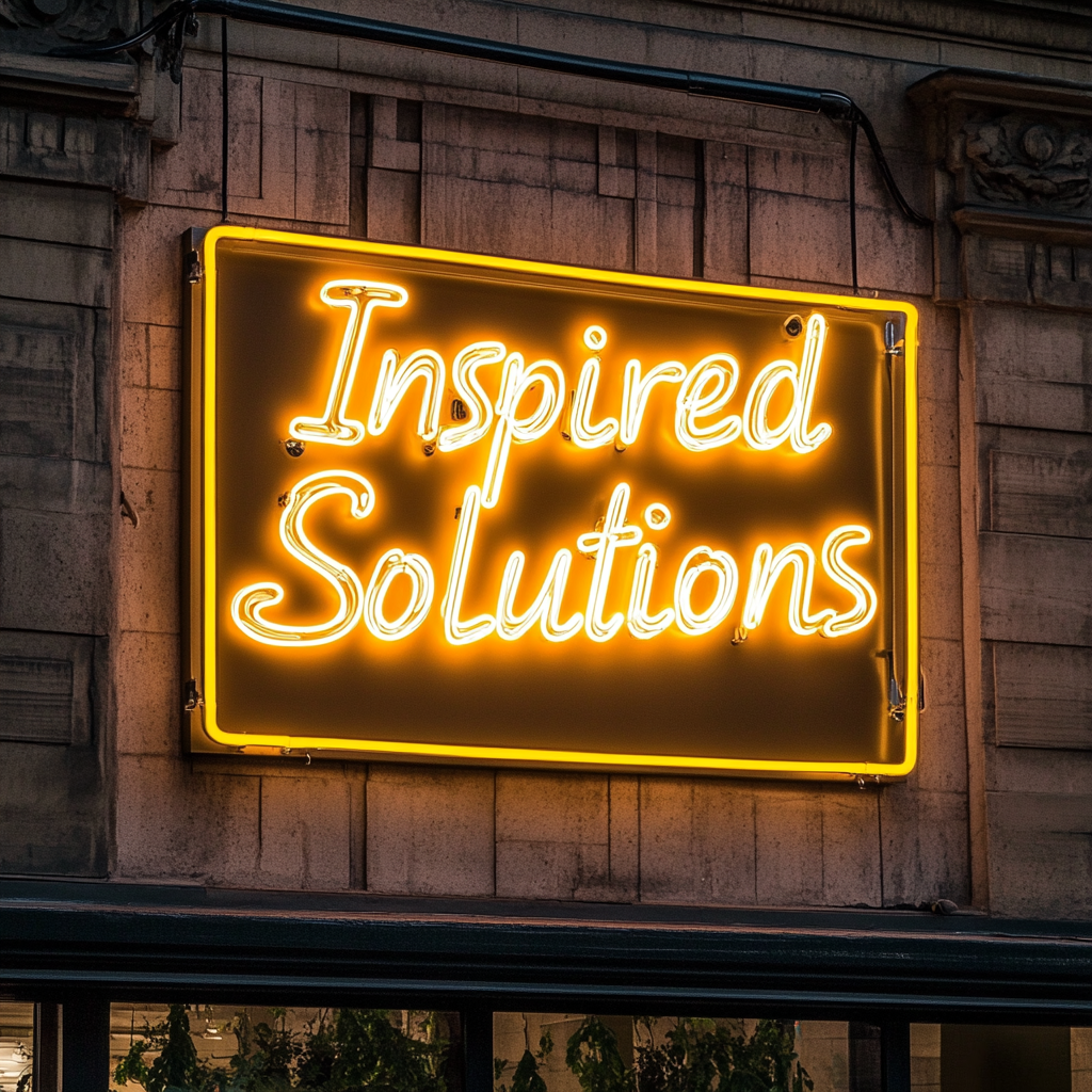 "Inspired Solutions" - Yellow Neon Sign, 24 Inches