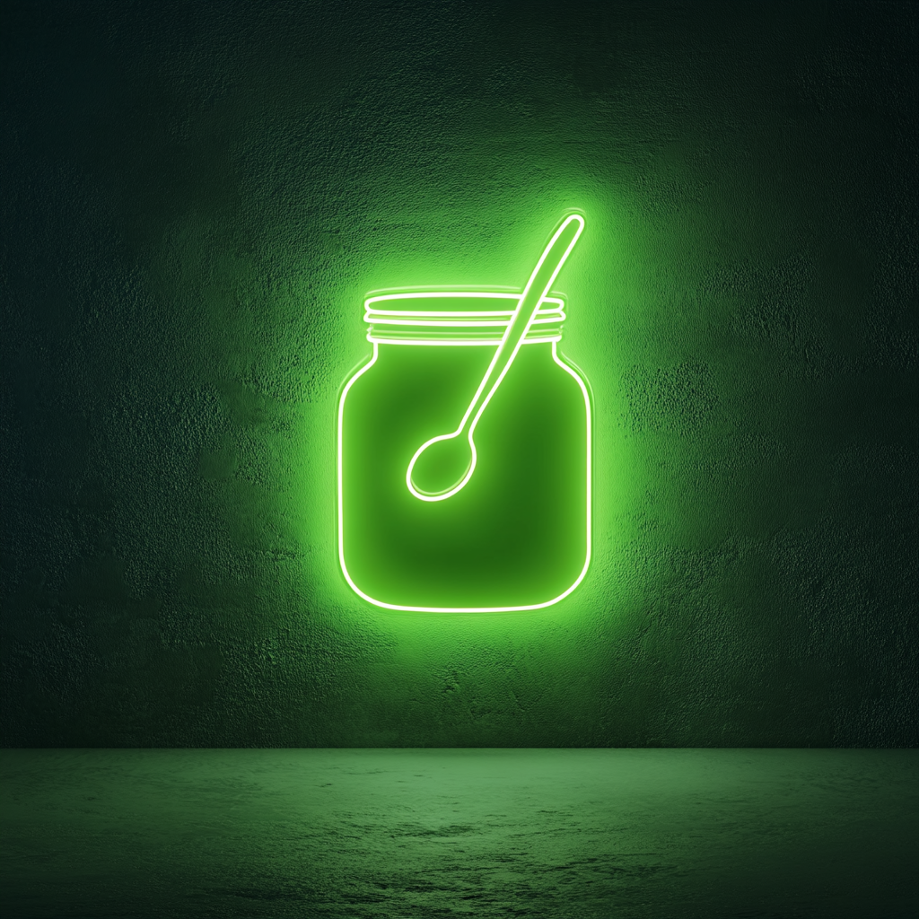 Jar of Jam with Spoon - Green Neon Sign, 18 Inches