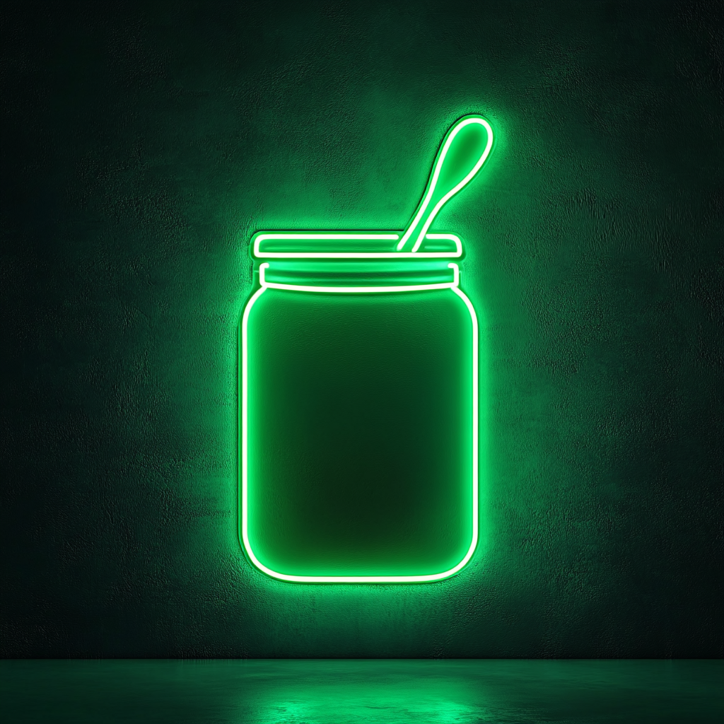 Jar of Jam with Spoon - Green Neon Sign, 18 Inches