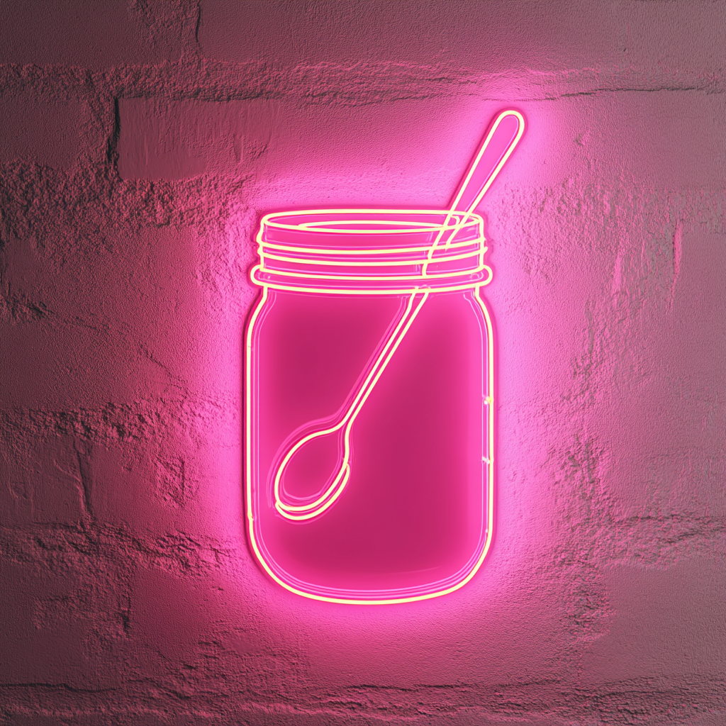 Jar of Jam with Spoon - Pink Neon Sign, 18 Inches