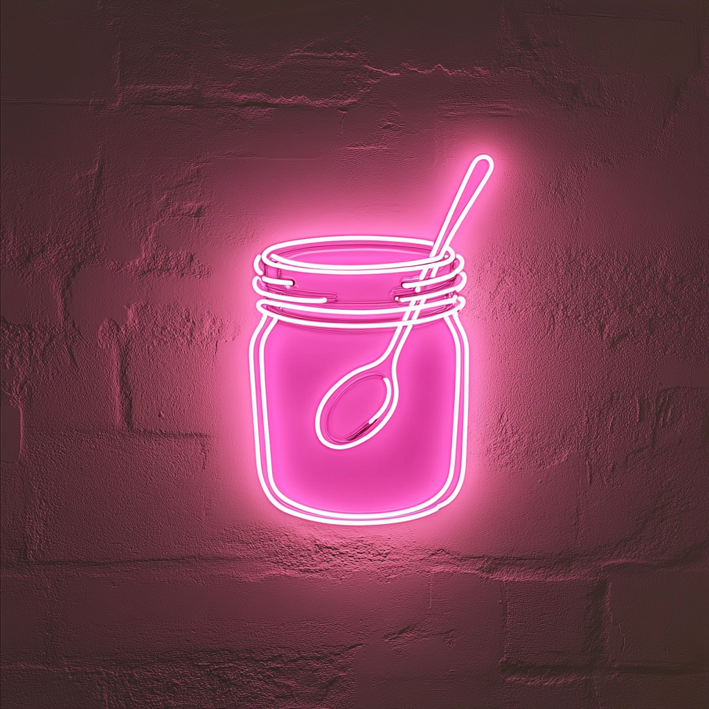 Jar of Jam with Spoon - Pink Neon Sign, 24 Inches