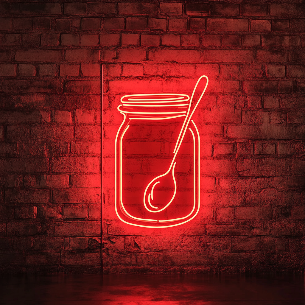 Jar of Jam with Spoon - Red Neon Sign, 24 Inches