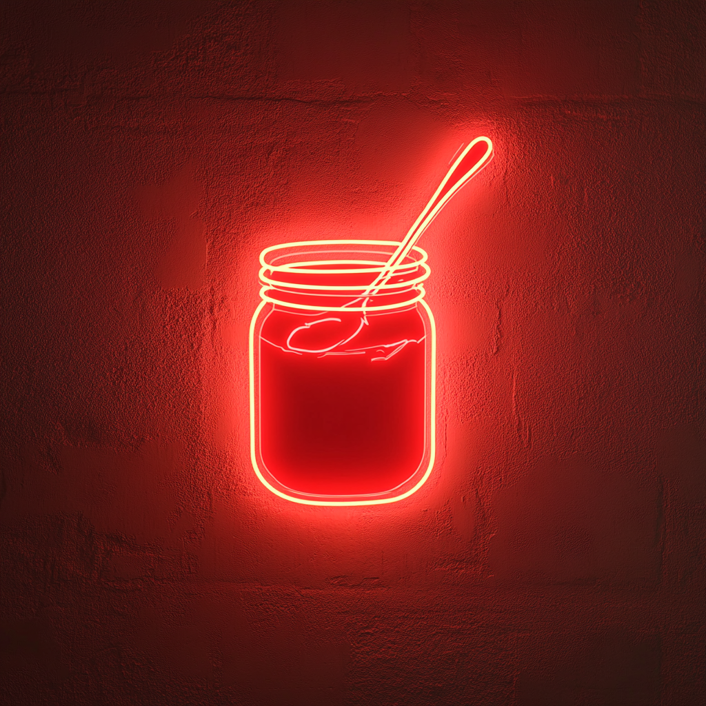 Jar of Jam with Spoon - Red Neon Sign, 24 Inches