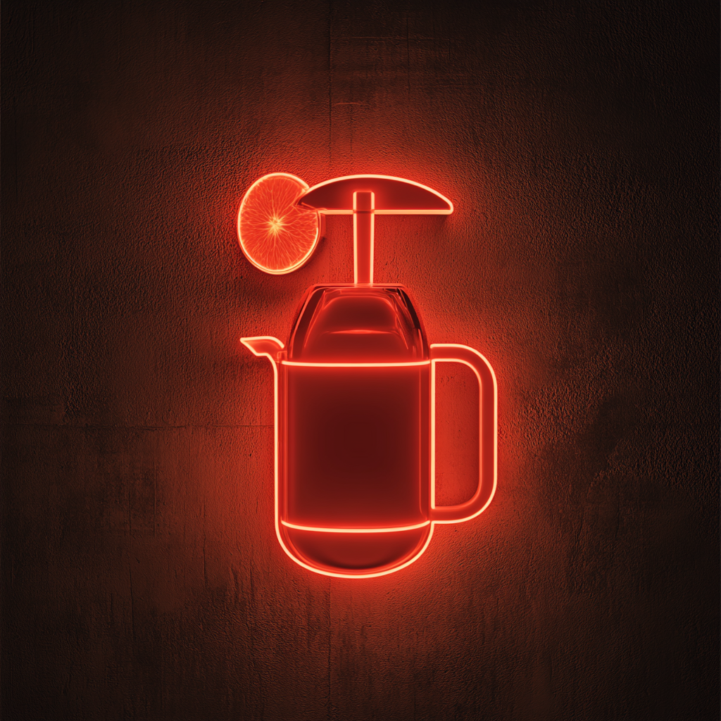 Juicer with Orange - Red Neon Sign, 24 Inches
